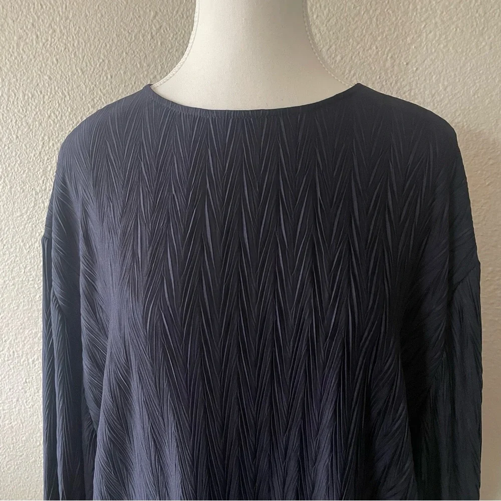 Zara Basic Textured Blouse Top Womens S Navy Blue Long Sleeve Abstract Warm Cozy - Picture 5 of 13